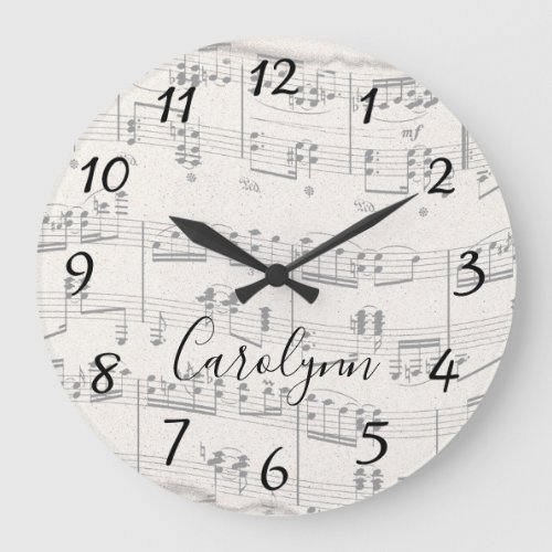 Elegant Music Notes with Script Large Clock