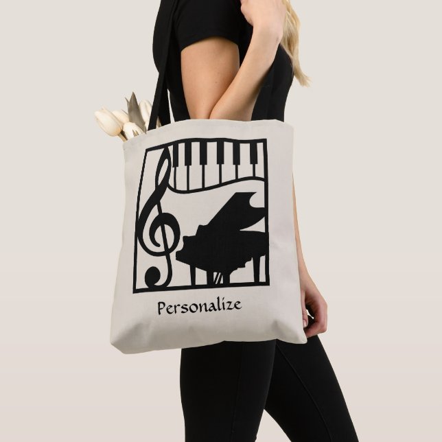 Elegant Music Piano Keyboard Clef Note Stylish Tote Bag (Close Up)
