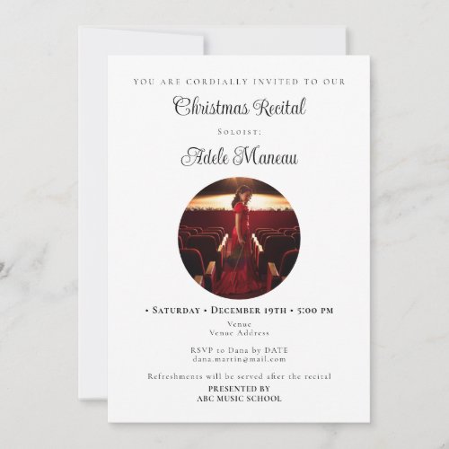 Elegant Music School Student Photo Recital Invitation