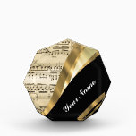 Elegant music sheet acrylic award<br><div class="desc">PERSONALIZE this stylish  modern contemporary swirly gold pattern ribbon on an old vintage beige music sheet background ,  with your own text,  name or monogram,  initial . 
CUSTOMIZE Use the CUSTOMIZE BUTTON  to adjust the text,  size,  font position by drag and drop.</div>