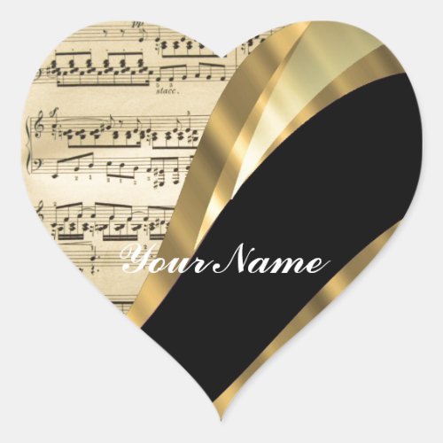 Elegant music sheet heart sticker