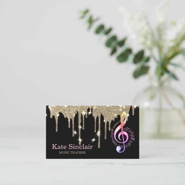 Elegant Music Teacher Piano Keys Musical Business Card (Standing Front)