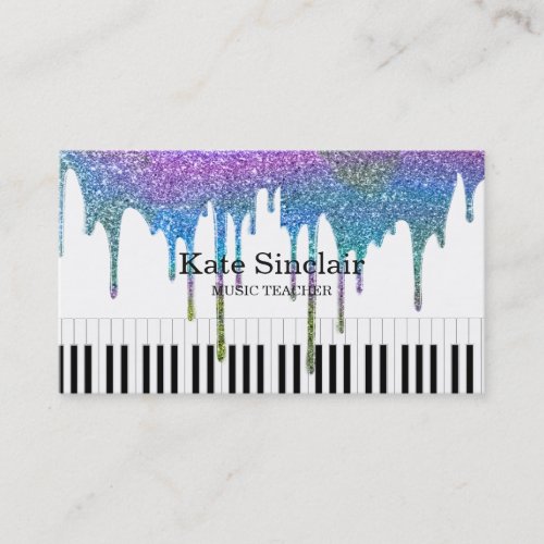 Elegant Music Teacher Piano Keys Musical Drip Business Card