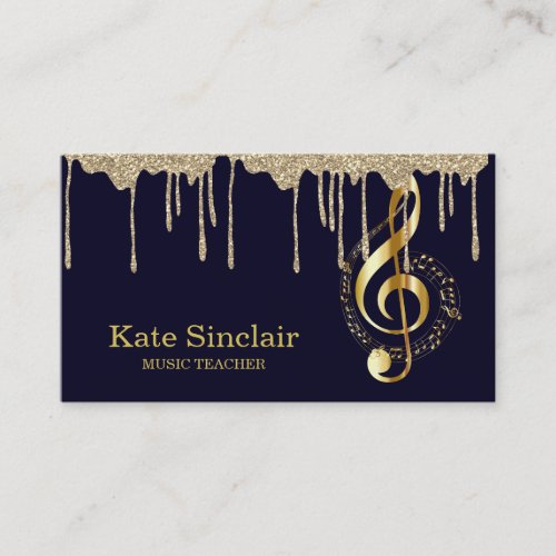 Elegant Music Teacher Piano Keys Musical Gold Drip Business Card