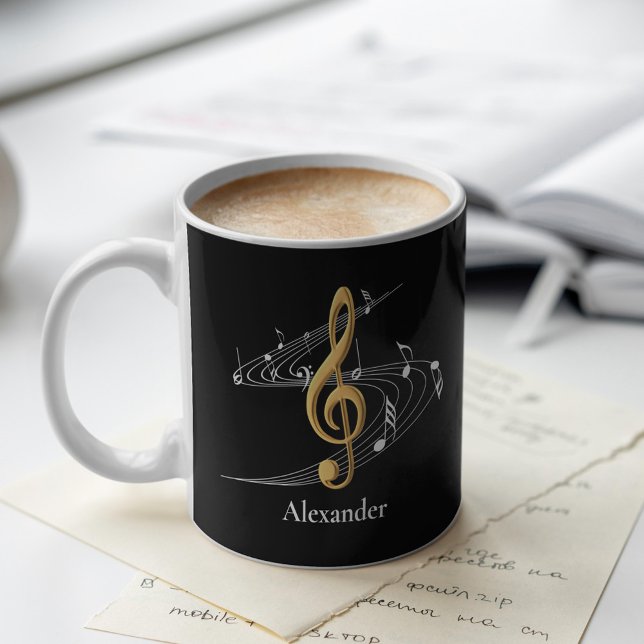Elegant Music Treble Clef Black Gold Personalized Coffee Mug (Creator Uploaded)