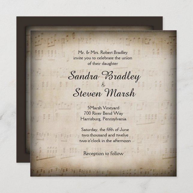 Elegant Music Wedding Invitation (Front/Back)