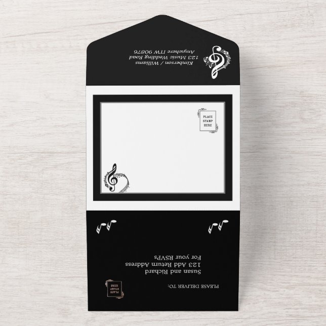 Elegant Music Wedding Theme  All In One Invitation (Outside)