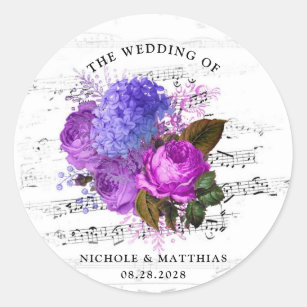 Elegant Musical Floral Wedding Classic Round Sticker