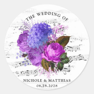 Elegant Musical Floral Wedding Classic Round Sticker