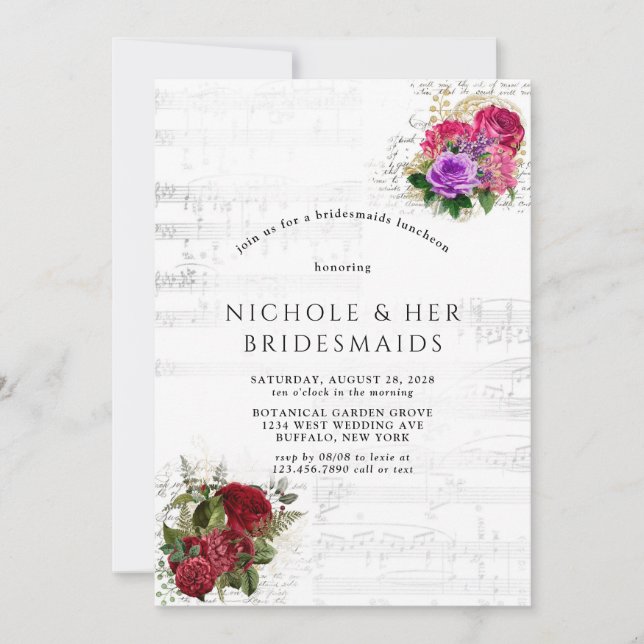 Elegant Musical Floral Wedding Couples Shower Invitation (Front)
