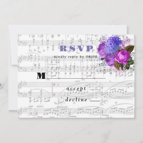 Elegant Musical Floral Wedding RSVP Cards