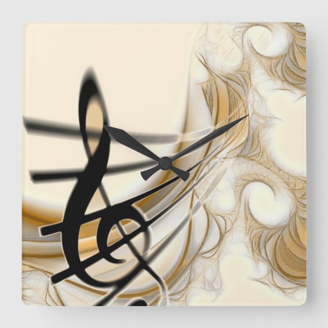 Elegant Musical Note Square Wall Clock (Front)