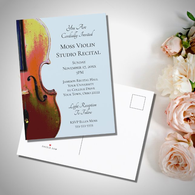 Elegant Musical Violin Recital Concert Invitation Postcard (Creator Uploaded)
