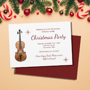Elegant Musical Violin Traditional Christmas Party Invitation