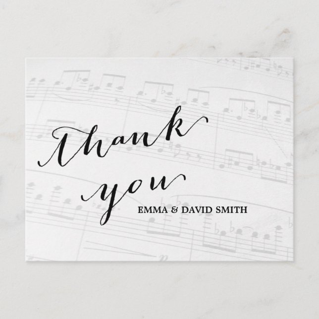 Elegant Musical Wedding Thank You Postcard (Front)