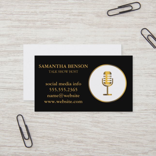 Elegant Musician Microphone | Singer | Radio Host Business Card (Front/Back In Situ)