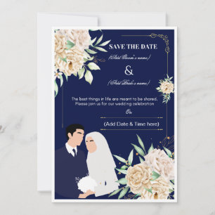 Elegant Muslim Wedding Invitation - Navy & Gold Fl
