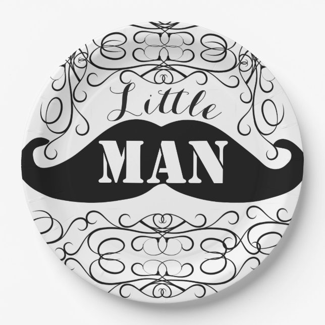Elegant Mustache Little Man Party Paper Plates (Front)