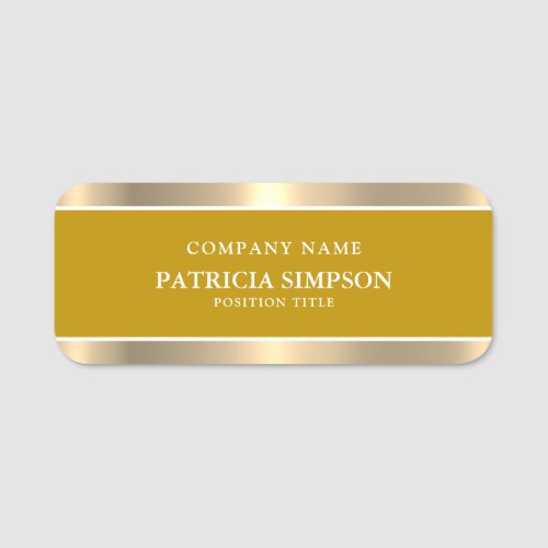 Elegant Mustard Dark Yellow  Luxury Metallic Gold Name Tag