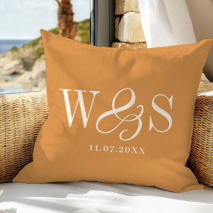 Elegant mustard initial wedding couples throw pillow