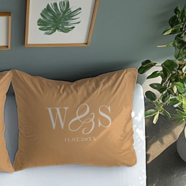 Elegant mustard initial wedding  pillow case (Creator Uploaded)