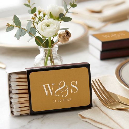 Elegant Mustard wedding couples initials Matchboxes