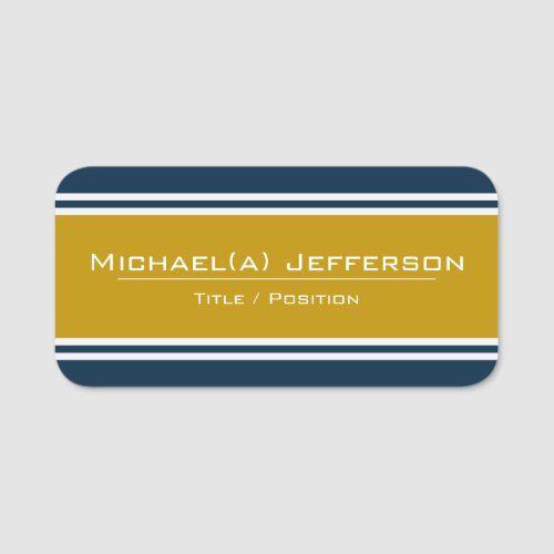 Elegant Mustard Yellow And Dark Blue White Striped Name Tag