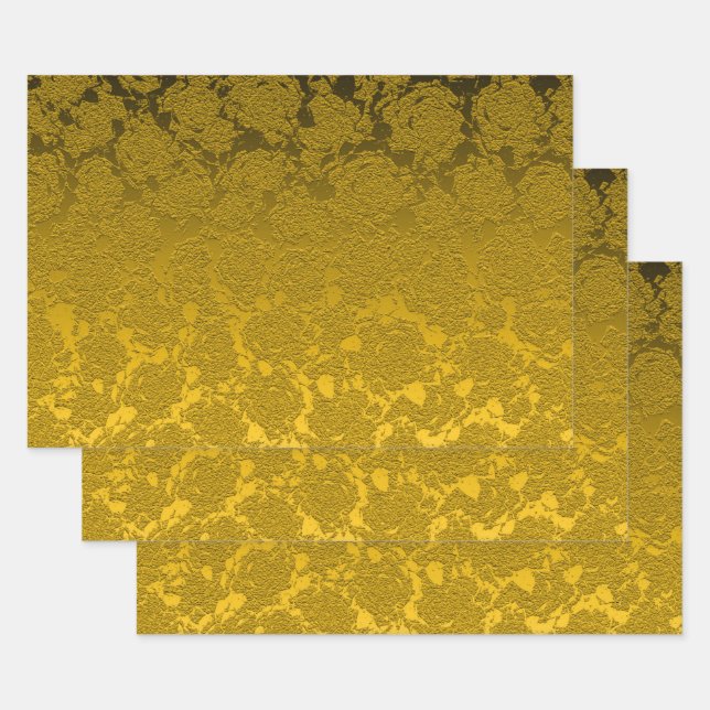 Elegant Mustard Yellow Black Modern Wrapping Paper Sheets (Set)