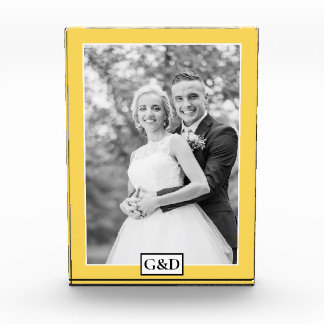 Elegant mustard yellow border and initials wedding photo block