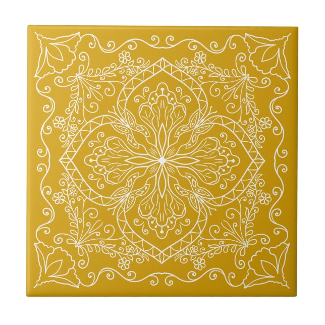 Elegant mustard Yellow Decorative Ceramic Tile (Front)