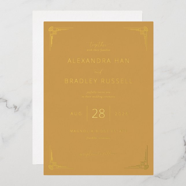 Elegant Mustard Yellow Geometric Foil Invitation (Front/Back)