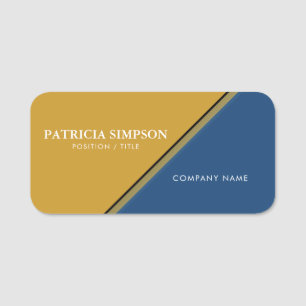 Elegant Mustard Yellow Monaco Blue Gold Name Tag