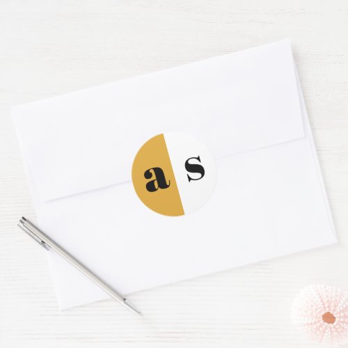 Elegant mustard yellow monogram wedding classic round sticker