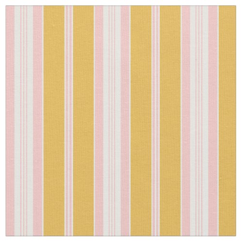 Elegant Mustard Yellow Pink French Ticking Stripe  Fabric