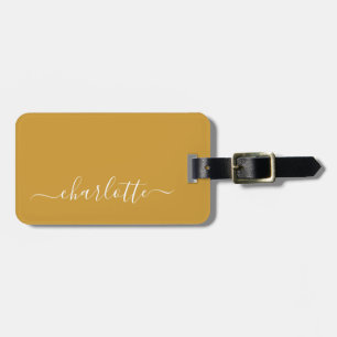 Elegant Mustard Yellow Script Name Personalized Luggage Tag