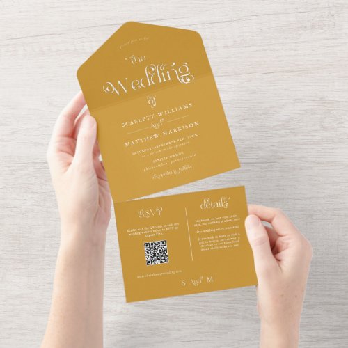 Elegant Mustard Yellow Whimsical Wedding  All In One Invitation