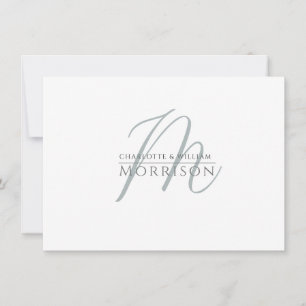 Elegant Muted Blue Couple Monogram Note Card