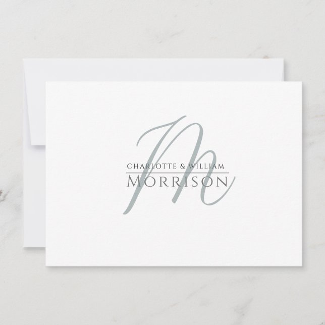 Elegant Muted Blue Couple Monogram Note Card (Front)