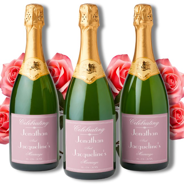 Elegant Muted Pink & White Marriage Celebration Sparkling Wine Label (Elegant Muted Pink with White Script Marriage Celebration Sparkling Wine Labels.)