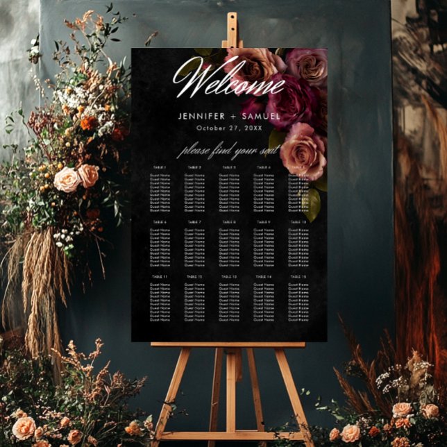Elegant Muted Rust Burgundy Floral Wedding Seating Foam Board (Creator Uploaded)