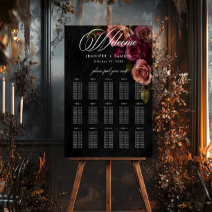 Elegant Muted Rust Burgundy Floral Wedding Seating Foam Board