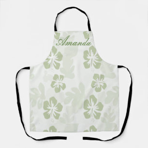 Elegant Muted Sage Hibiscus Pattern  Apron