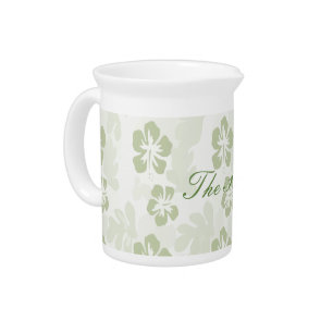 Elegant Muted Sage Hibiscus Pattern Beverage Pitcher