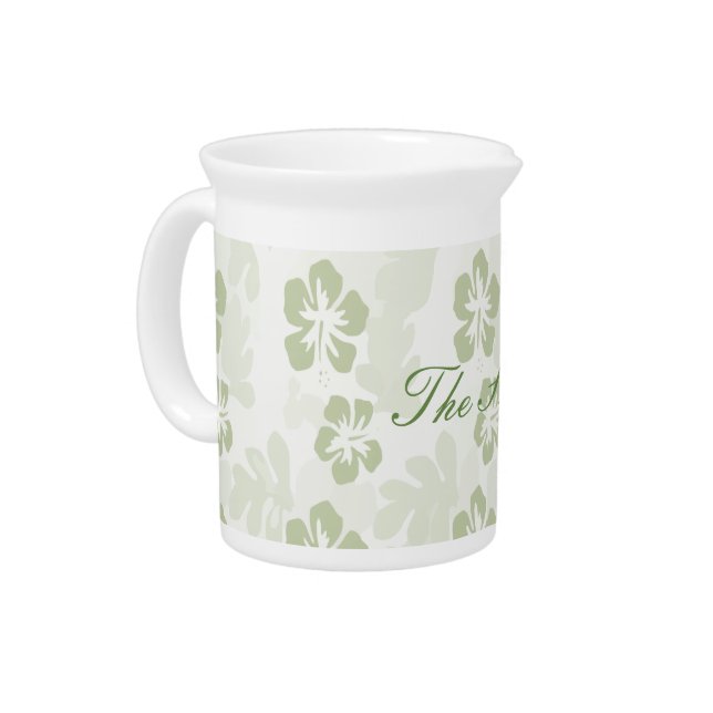 Elegant Muted Sage Hibiscus Pattern  Beverage Pitcher (Left)