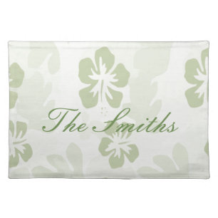 Elegant Muted Sage Hibiscus Pattern  Cloth Placemat