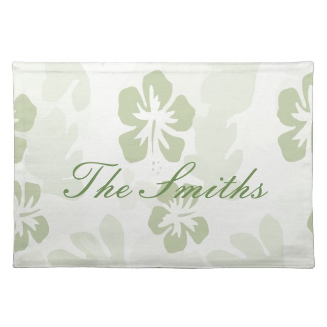 Elegant Muted Sage Hibiscus Pattern  Cloth Placemat (Front)