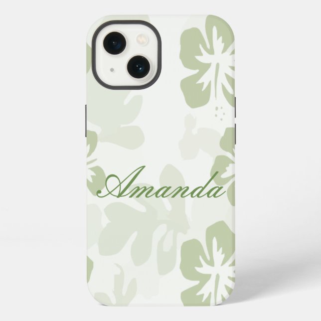 Elegant Muted Sage Hibiscus Pattern  Iphone Case (Back)
