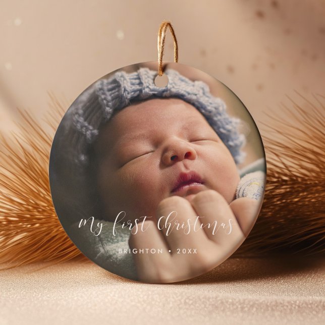 Elegant My First Christmas baby photo Ceramic Ornament (Creator Uploaded)