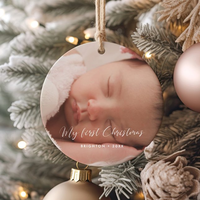 Elegant My First Christmas Baby Photo Ceramic Ornament (Creator Uploaded)