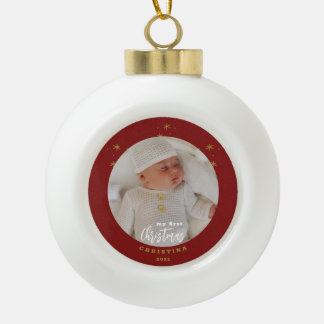 Elegant My First Christmas Baby's Photo Ceramic Ball Christmas Ornament